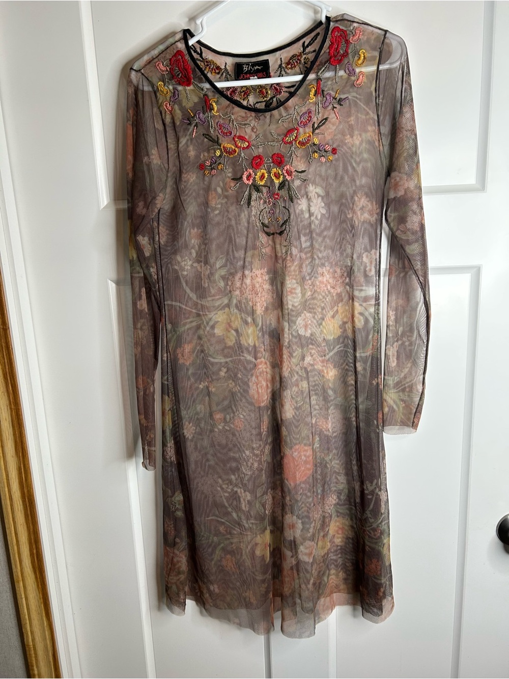 Johnny Was Biya Women’s S Mesh Knee Length Dress Embroidery Boho Festival 5242